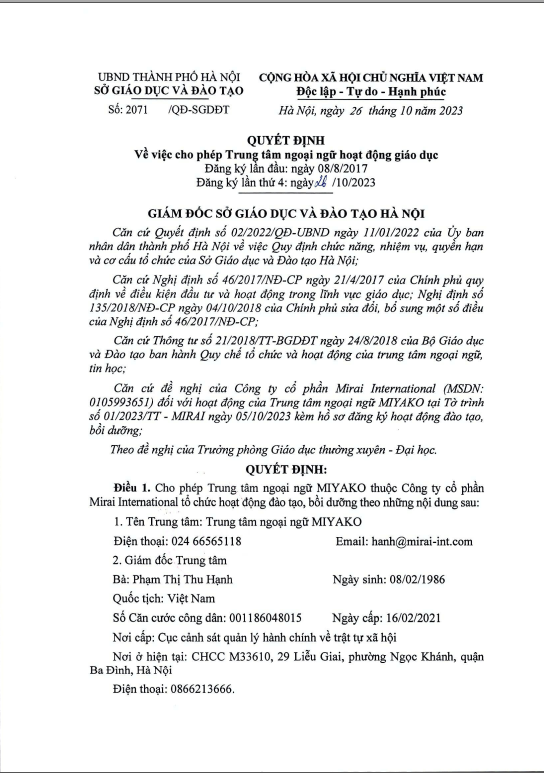 Giấy phép hoạt động giáo dục